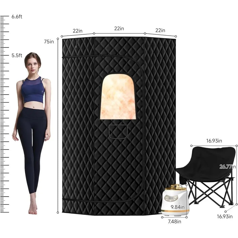 Foldable Personal Steam Sauna Tent with 3L 1500W Generator, Remote Control, 9 Heat Levels, 90 Min Timer, Black