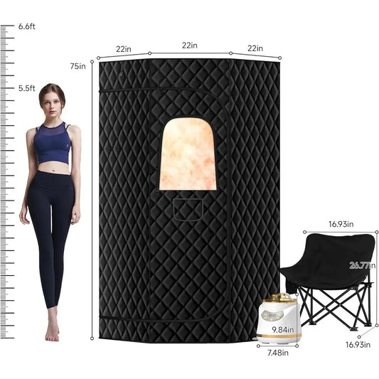 Foldable Personal Steam Sauna Tent with 3L 1500W Generator, Remote Control, 9 Heat Levels, 90 Min Timer, Black
