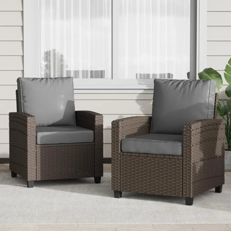 2 Pieces Patio Furniture Set Outdoor Wicker Chairs of 2 All Weather High Back Rattan Chairs 2-Seater with Comfy Cushions for Po