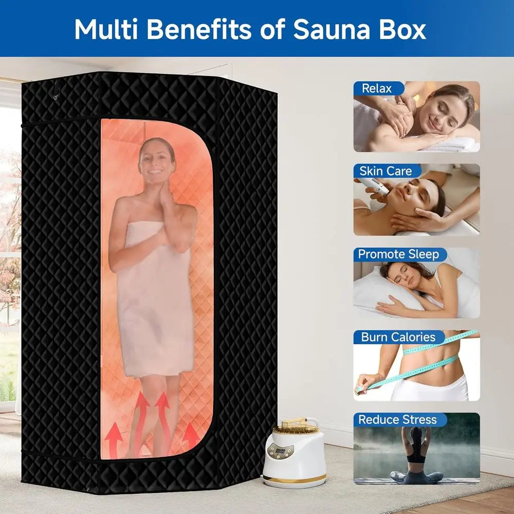 Foldable Personal Steam Sauna Tent with 3L 1500W Generator, Remote Control, 9 Heat Levels, 90 Min Timer, Black