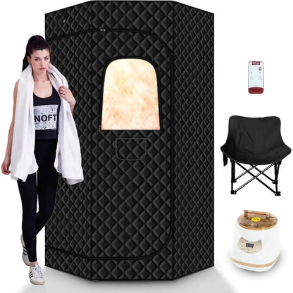 Foldable Personal Steam Sauna Tent with 3L 1500W Generator, Remote Control, 9 Heat Levels, 90 Min Timer, Black
