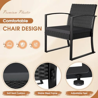 Homall Resin 3 Pieces Patio Furniture Set Outdoor Bistro Set with Cushions and Glass Table Conversation Set Rattan Chair for Po