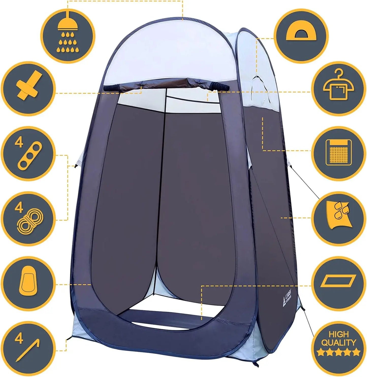 Extra-Large Pop-Up Shower Tent for Camping Privacy, Portable Changing Room Shelter 4'x4'x78"