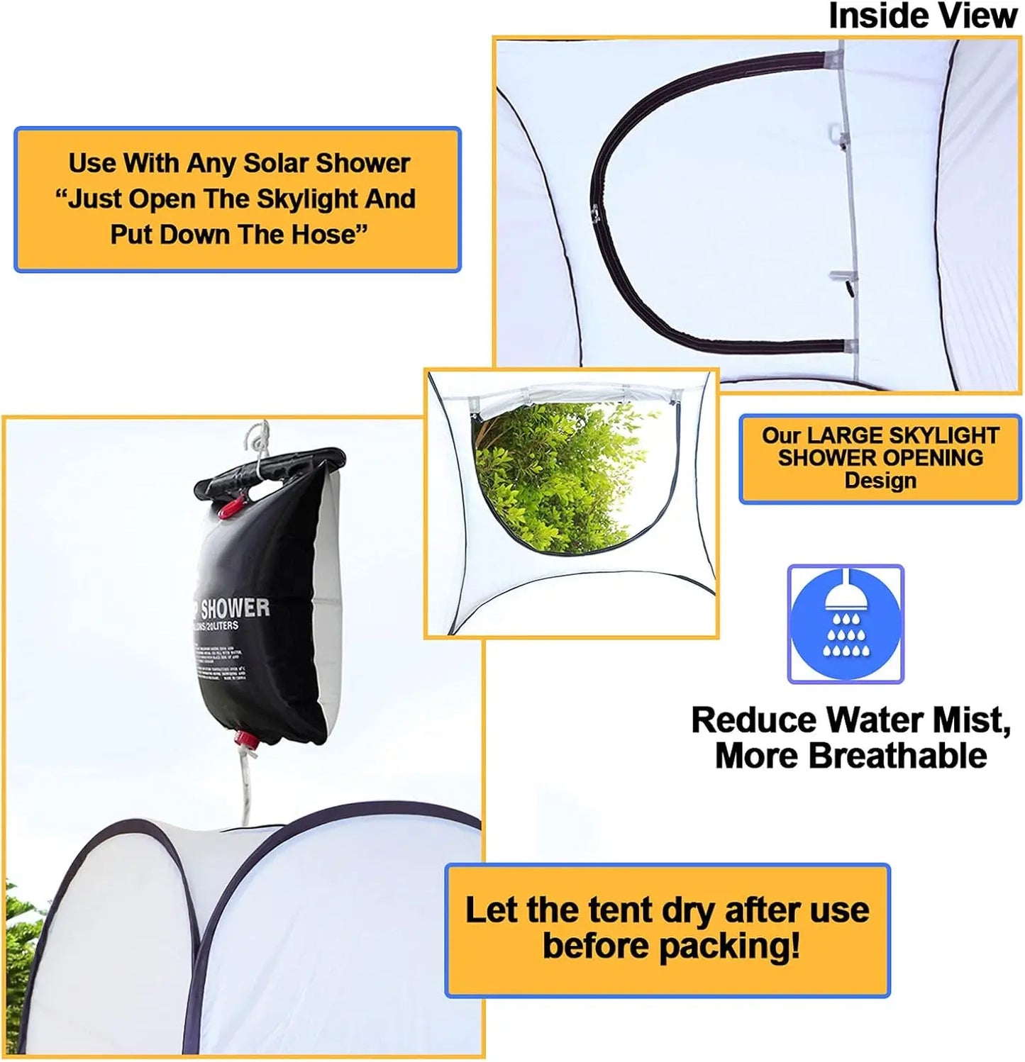 Extra-Large Pop-Up Shower Tent for Camping Privacy, Portable Changing Room Shelter 4'x4'x78"