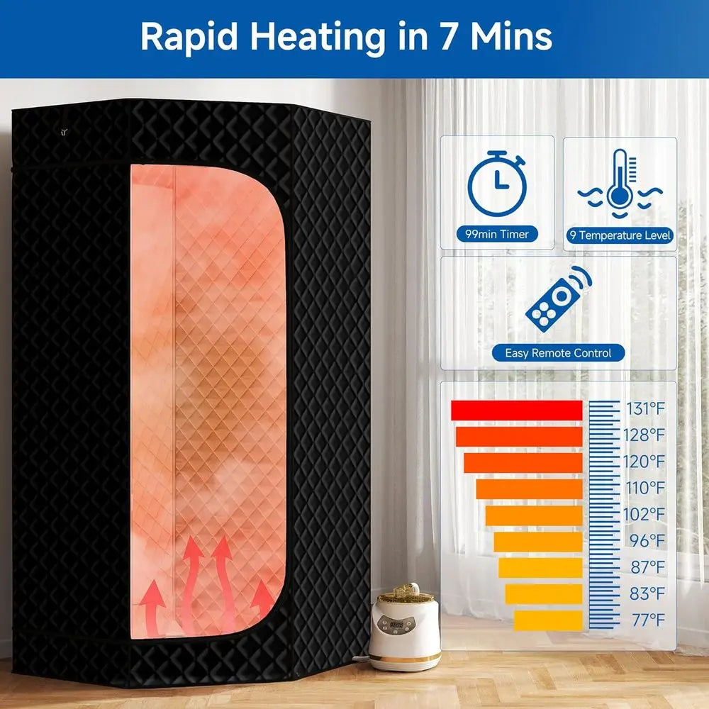 Foldable Personal Steam Sauna Tent with 3L 1500W Generator, Remote Control, 9 Heat Levels, 90 Min Timer, Black