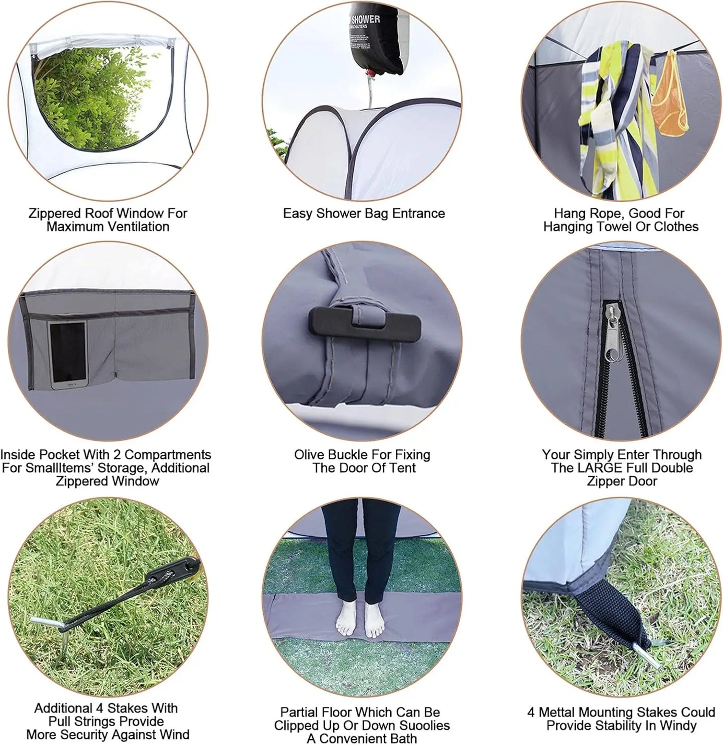 Extra-Large Pop-Up Shower Tent for Camping Privacy, Portable Changing Room Shelter 4'x4'x78"