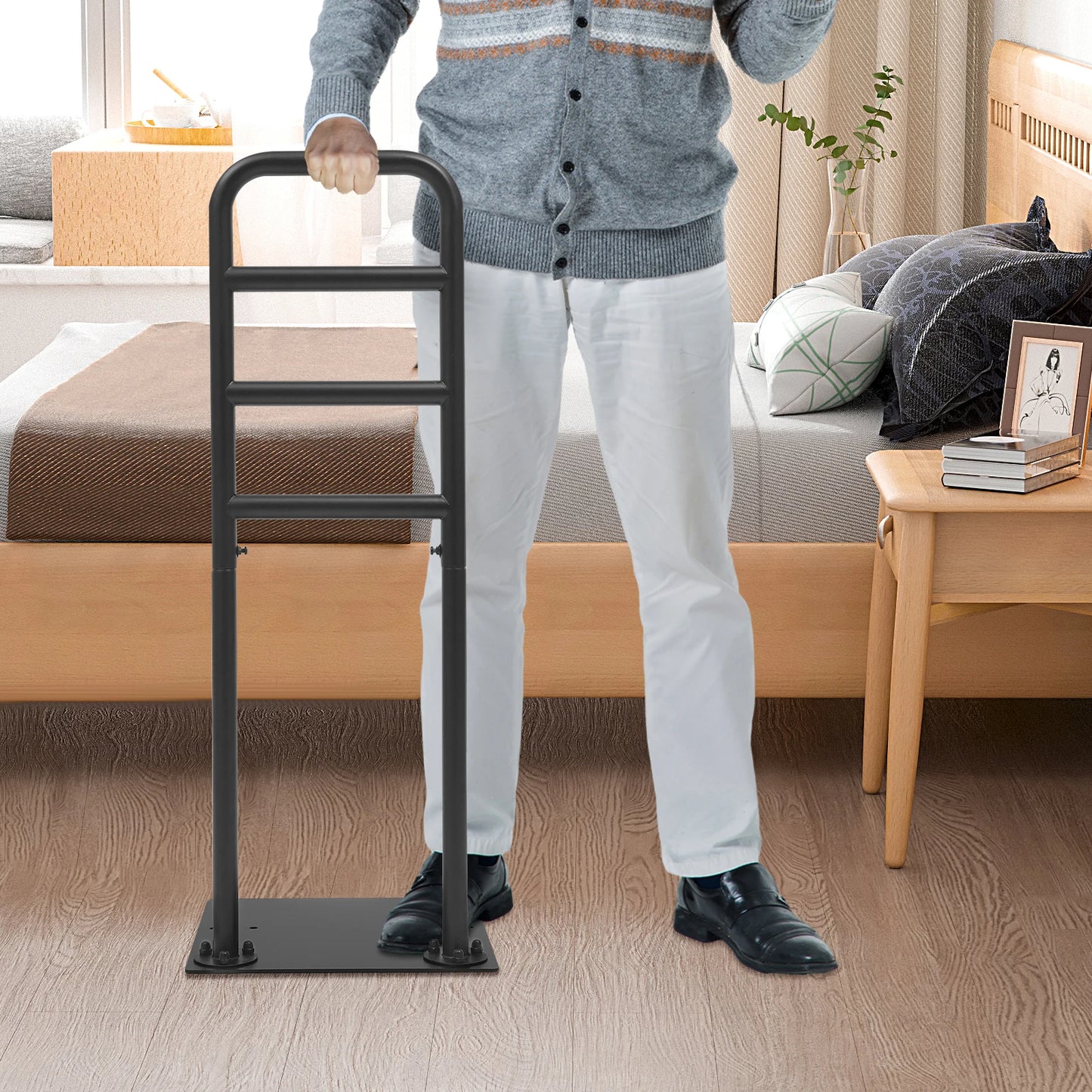 Black Steel 38.5*36.5*102cm Sofa Standing Armrest Four-gear Height To Help The Old Man Get Up Booster
