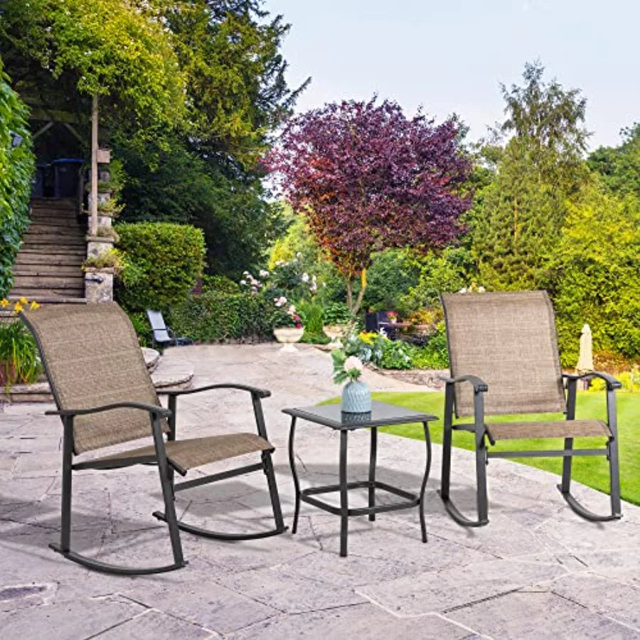 Shintenchi Rocking Chair Outdoor with Table 3 Piece Rocking Patio Bistro Set Outdoor Furniture Set with Metal Frame and Textile