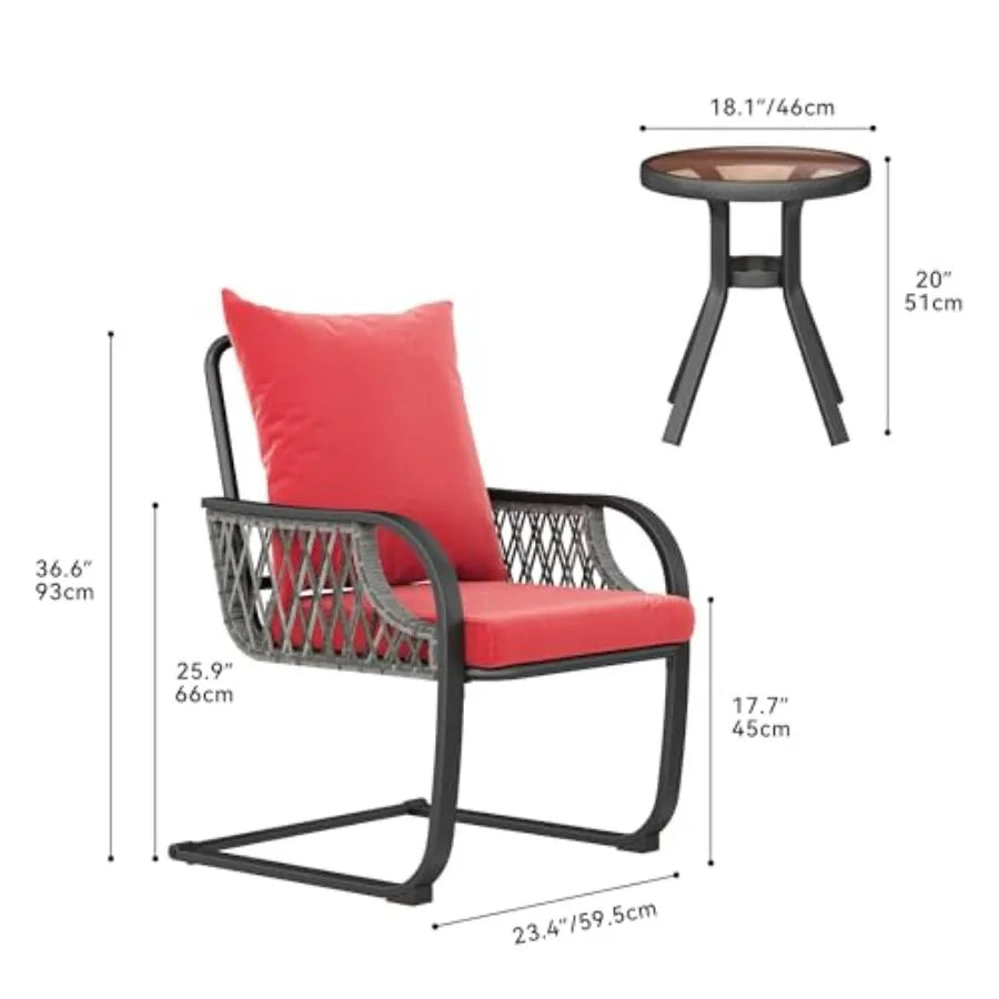 YITAHOME 3-Piece Outdoor Patio Bistro Set All-Weather Rattan Conversation Chairs Wicker Furniture C Spring Motion Chairs for Ba