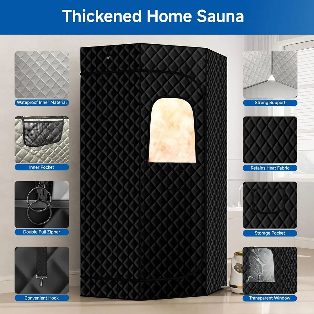 Foldable Personal Steam Sauna Tent with 3L 1500W Generator, Remote Control, 9 Heat Levels, 90 Min Timer, Black
