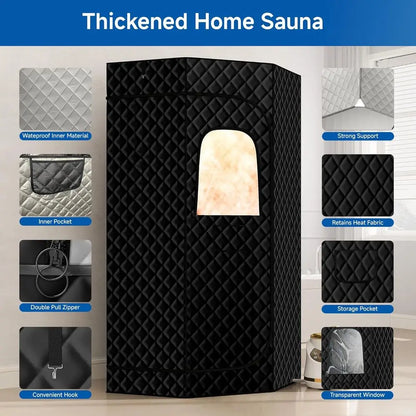 Foldable Personal Steam Sauna Tent with 3L 1500W Generator, Remote Control, 9 Heat Levels, 90 Min Timer, Black