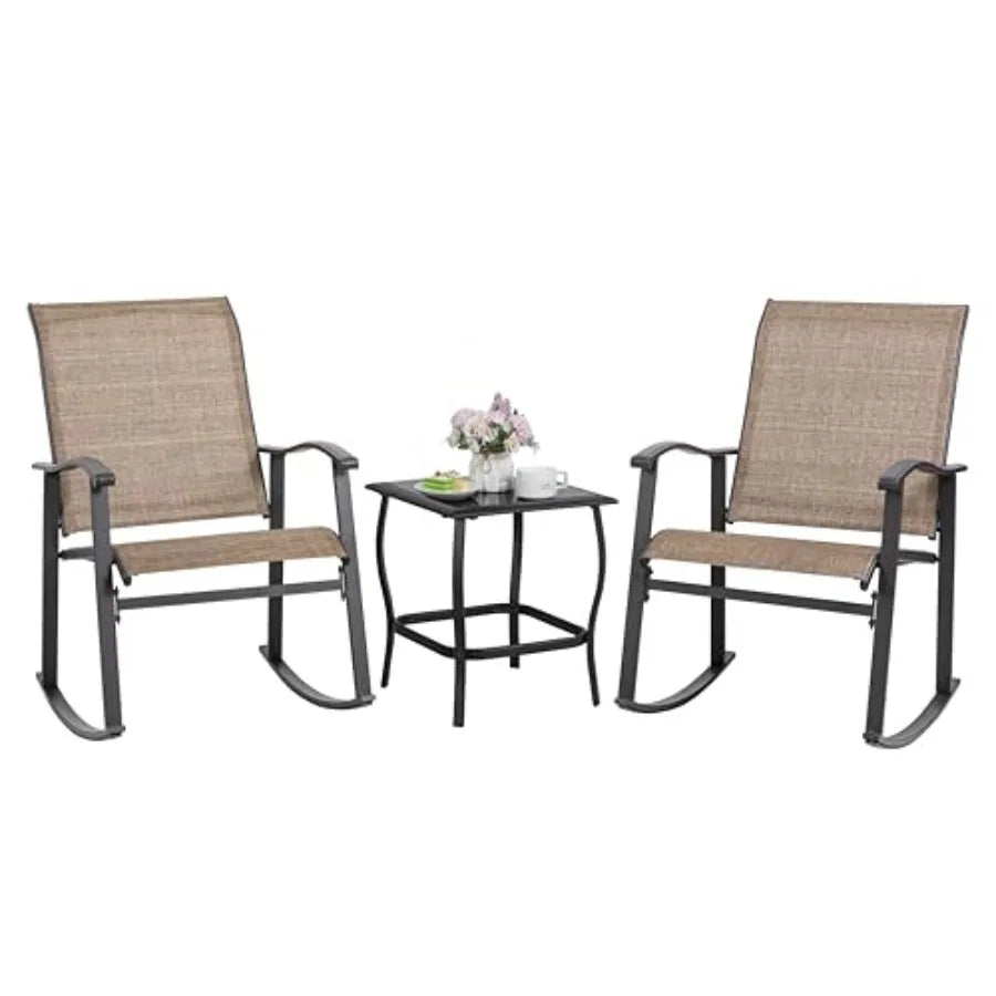 Shintenchi Rocking Chair Outdoor with Table 3 Piece Rocking Patio Bistro Set Outdoor Furniture Set with Metal Frame and Textile