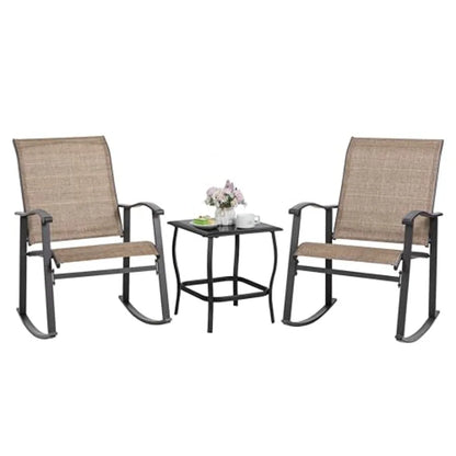 Shintenchi Rocking Chair Outdoor with Table 3 Piece Rocking Patio Bistro Set Outdoor Furniture Set with Metal Frame and Textile