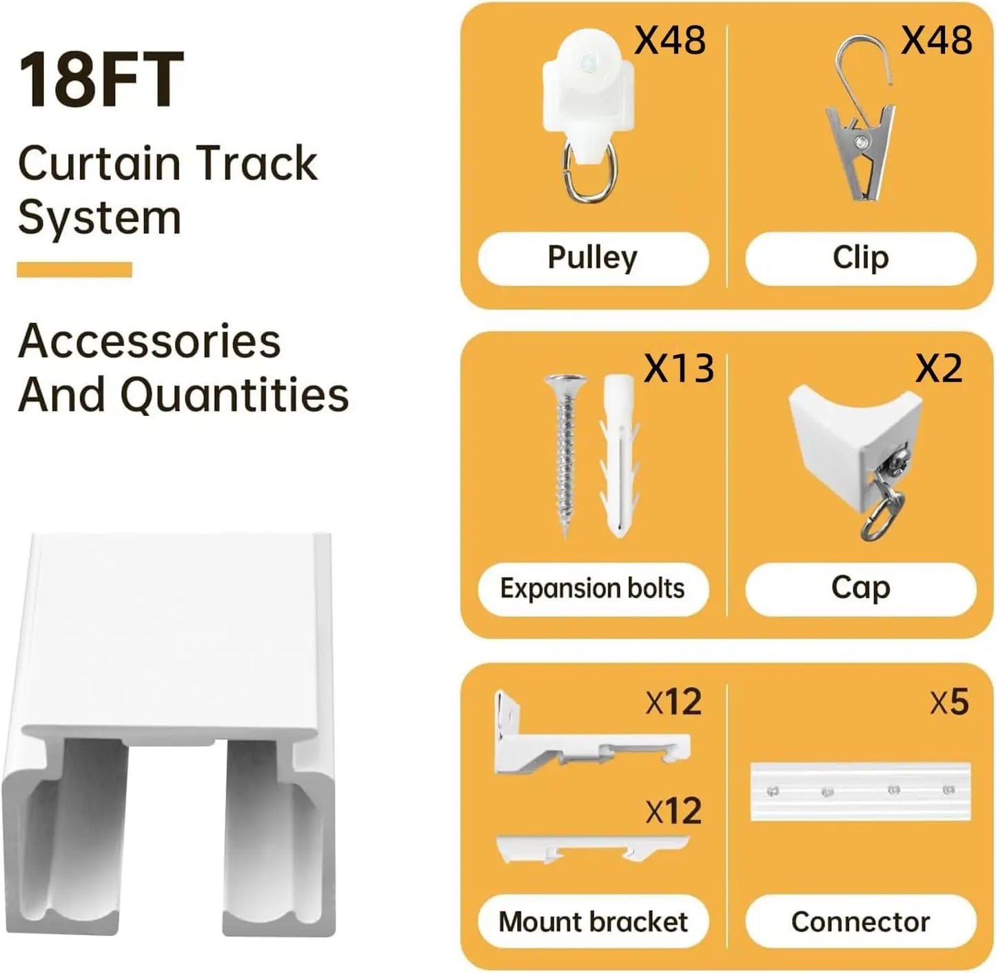 Heavy-Duty Ceiling Curtain Track, Wall Mounted, Sliding Rails for Room Divider and Shower, White 18ft