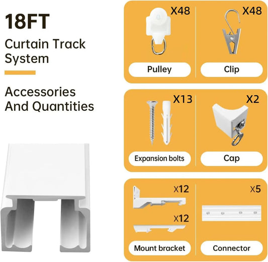 Heavy-Duty Ceiling Curtain Track, Wall Mounted, Sliding Rails for Room Divider and Shower, White 18ft