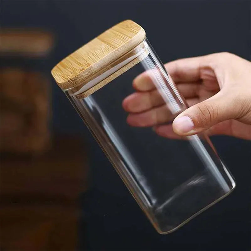 Squared Transparent Glass Food Storage Jar With Lid