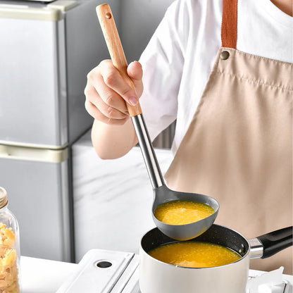 8Pcs Silicone Kitchenware Set Non-Stick Wooden Handle