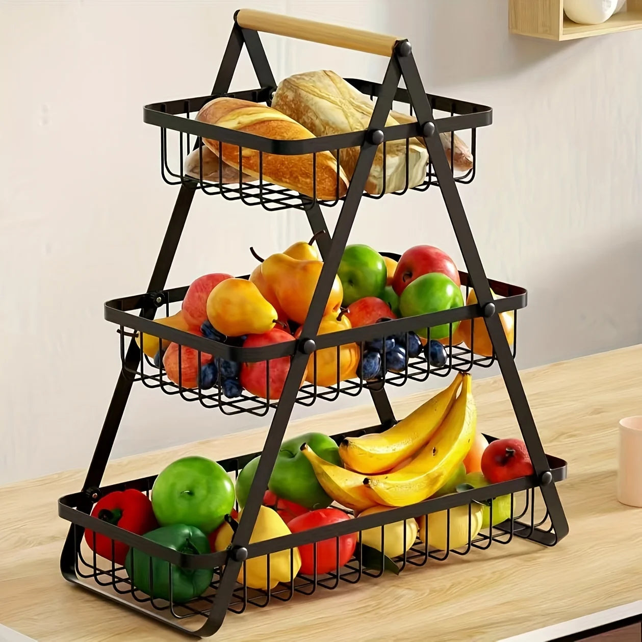 2 Tier Portable Fruit Bowle Basket for Kitchen Organizer Storage