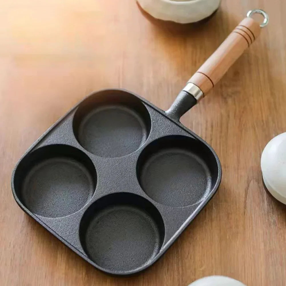 4-Hole Egg Frying Pan Wooden Handle
