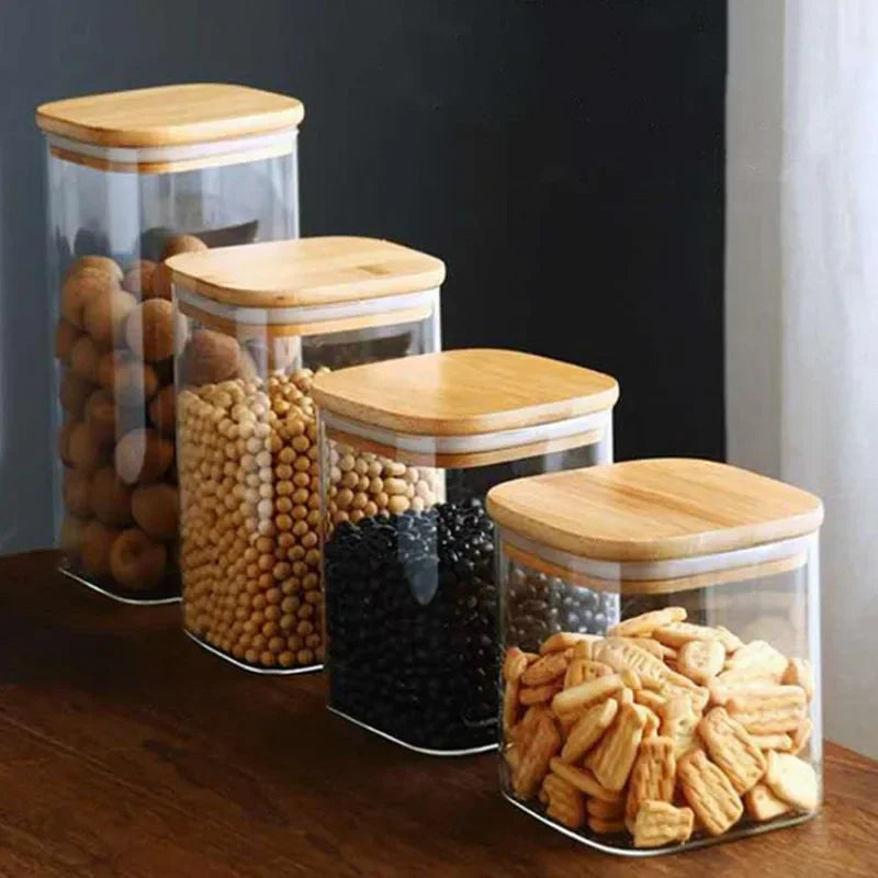 Squared Transparent Glass Food Storage Jar With Lid