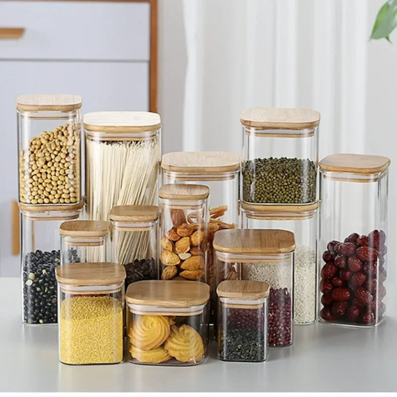 Squared Transparent Glass Food Storage Jar With Lid