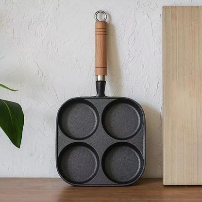 4-Hole Egg Frying Pan Wooden Handle