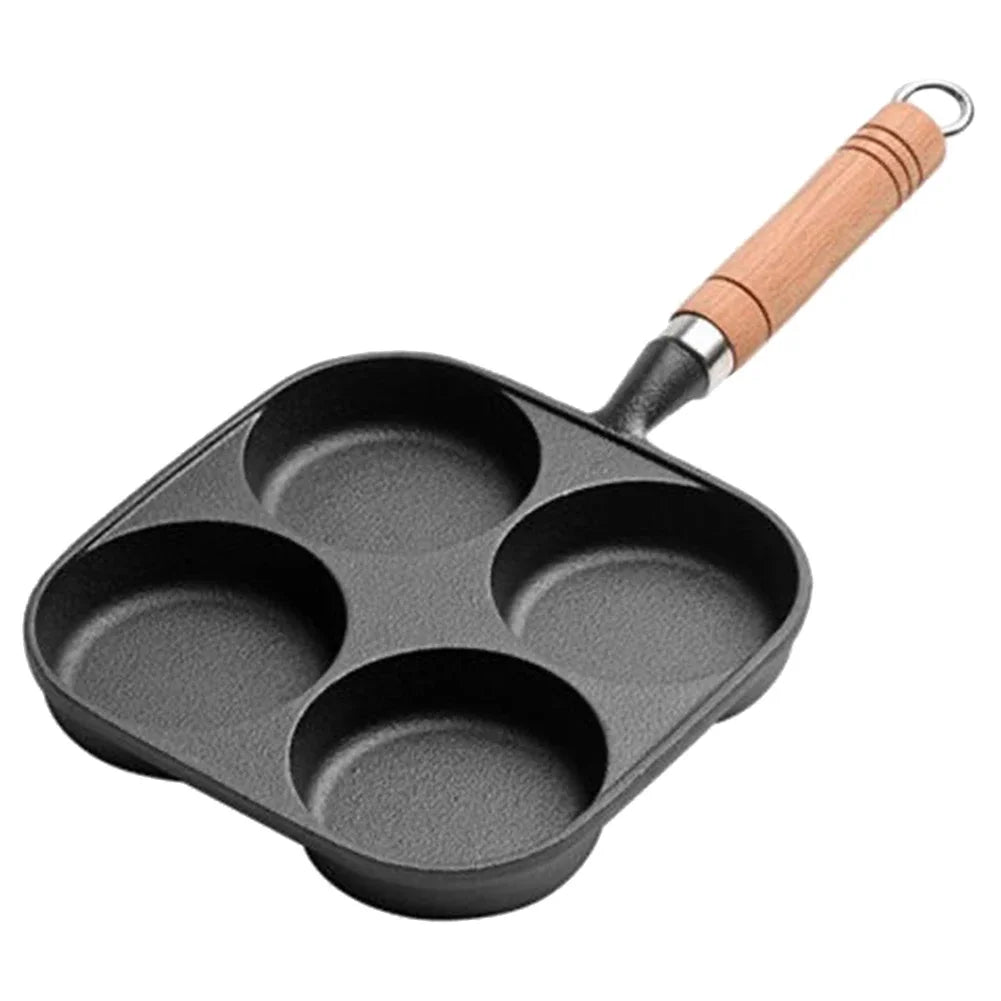 4-Hole Egg Frying Pan Wooden Handle