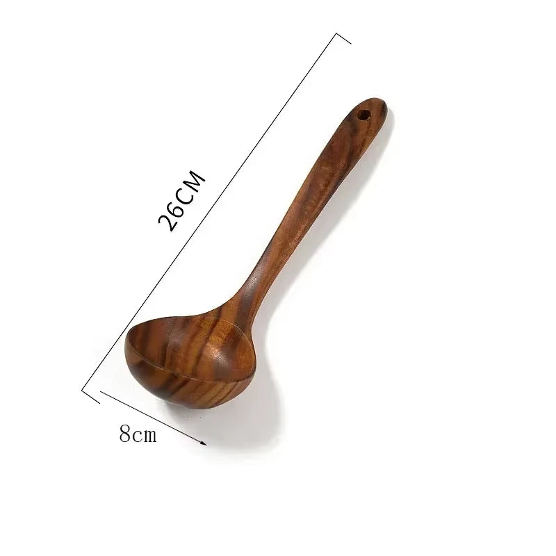 TeakCraft™ Natural Wood Cooking Spoon – Long Handle Skimmer & Rice Scoop Made from Premium Thailand Teak