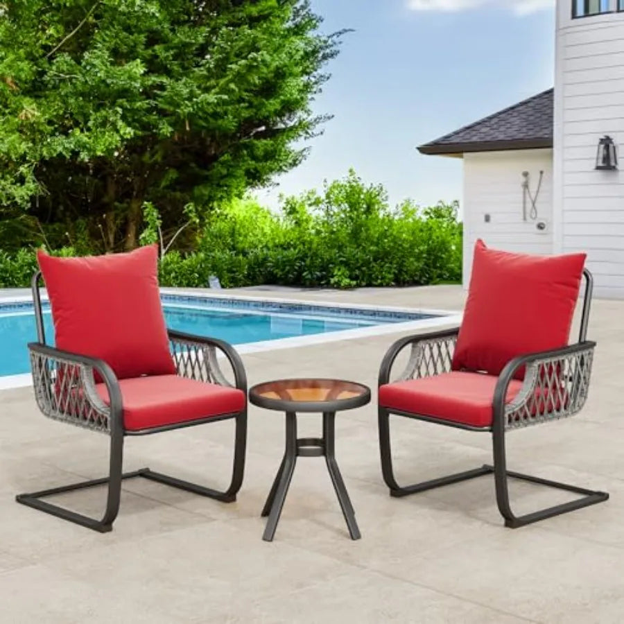 YITAHOME 3-Piece Outdoor Patio Bistro Set All-Weather Rattan Conversation Chairs Wicker Furniture C Spring Motion Chairs for Ba