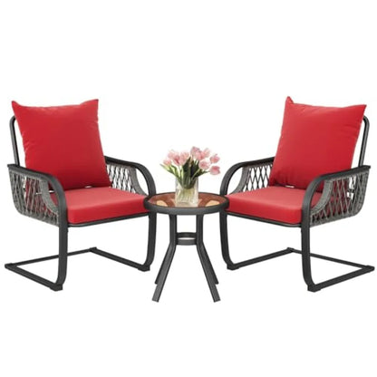 YITAHOME 3-Piece Outdoor Patio Bistro Set All-Weather Rattan Conversation Chairs Wicker Furniture C Spring Motion Chairs for Ba