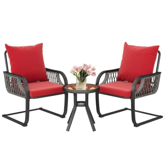 YITAHOME 3-Piece Outdoor Patio Bistro Set All-Weather Rattan Conversation Chairs Wicker Furniture C Spring Motion Chairs for Ba