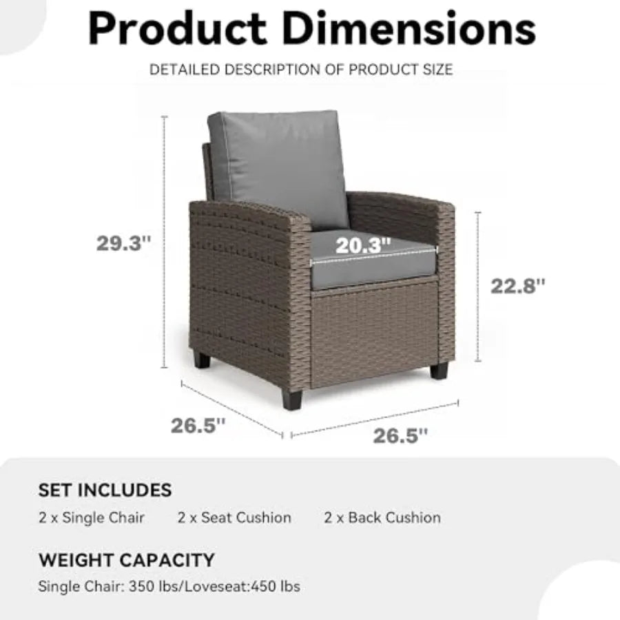 2 Pieces Patio Furniture Set Outdoor Wicker Chairs of 2 All Weather High Back Rattan Chairs 2-Seater with Comfy Cushions for Po